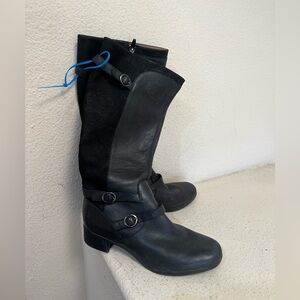 Dansko Lorna Riding Boots EUR 38 US 7.5- 8 Tall Black Leather Side Zip Buckles